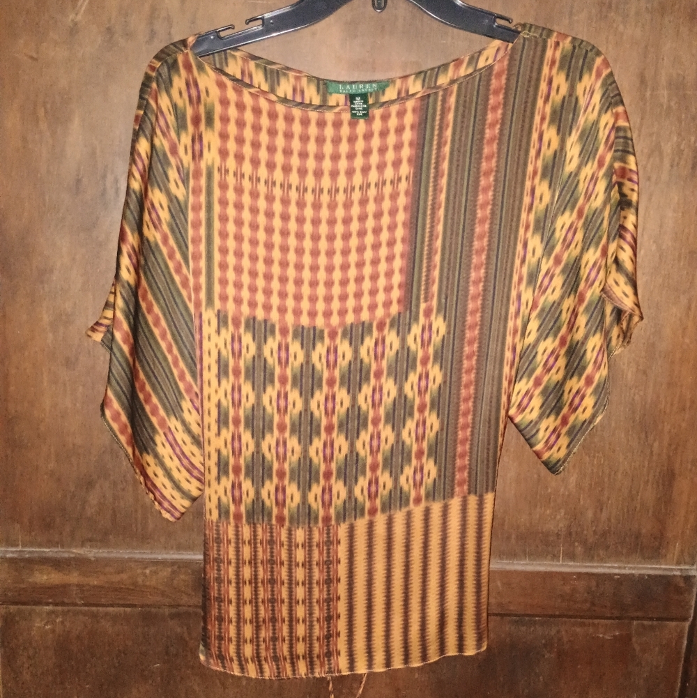 Ralph Lauren Brown and Orange Patterned Blouse - Picture 2 of 3